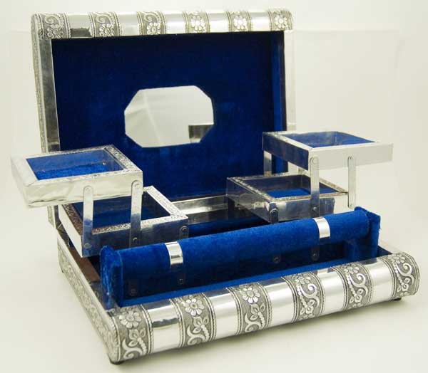 Box Jewellery With Metal Top Blue