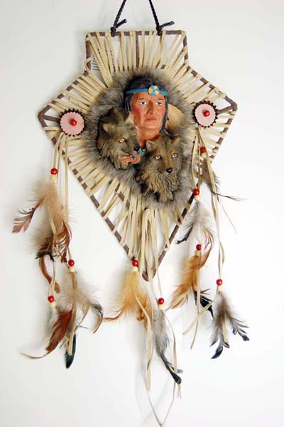 Indian Decoration With Indian Head And Wolves