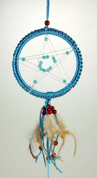Dreamcatcher With Pentagram Centre Blue 4 Inch