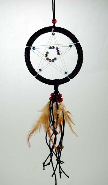 Dreamcatcher With Pentagram Centre Black 4 Inch