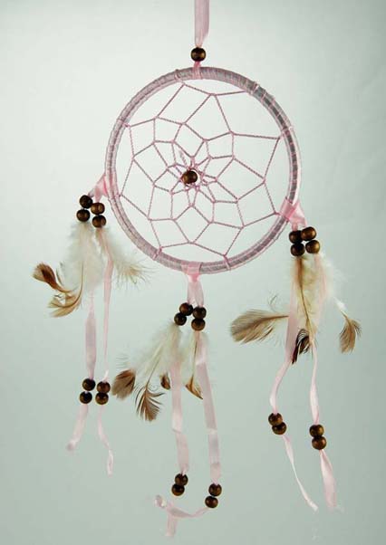 Dreamcatcher With Feathers Pink 4 Inch