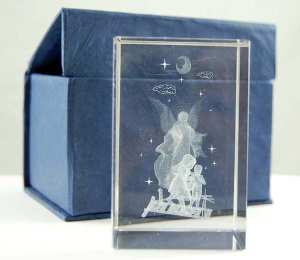 CRYSTAL RECTANGLE GUARDIAN ANGEL 5X5X8CM