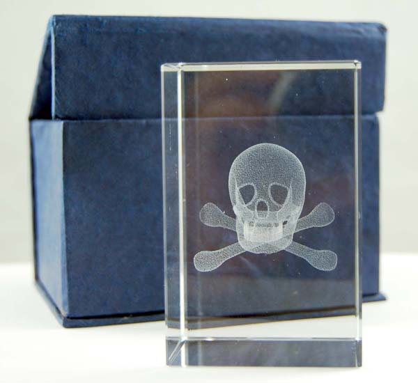 CRYSTAL RECTANGLE SKULL & BONES 5X5X8CM