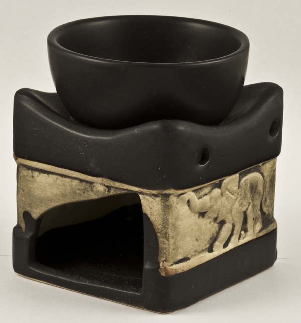 Oil Burner Black With Elephant Designs