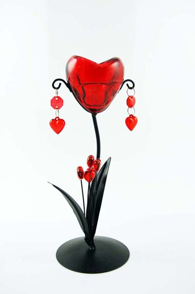 Candle Holder Single Heart Red