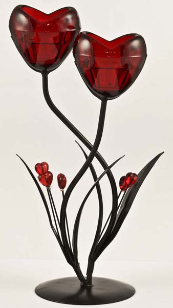 Candle Holder Double Heart Red
