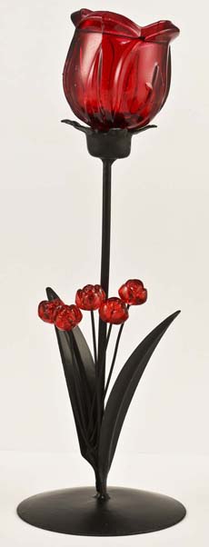 Candle Holder Single Rose Red