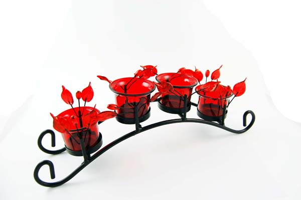 Candle Holder Four Cups Red