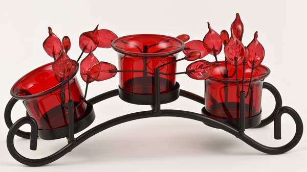 Candle Holder Three Cups Red