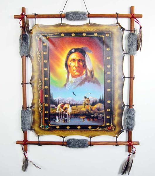 Frame Wooden Indian In Clouds Overlooking The Earth 60x70cm