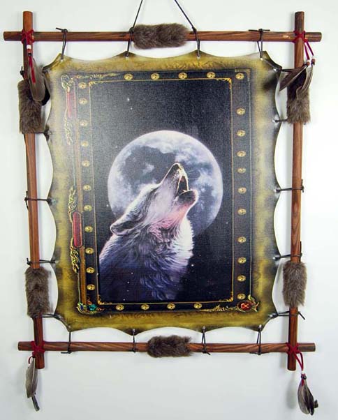 Frame Wooden Wolf Howling At Night Time 60x70cm