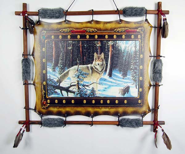Frame Wooden Wolf In Snowy Forest 60x70cm