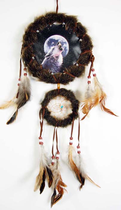 Dream Catcher Brown Wolf Howling At Night Time 6.5 Inch