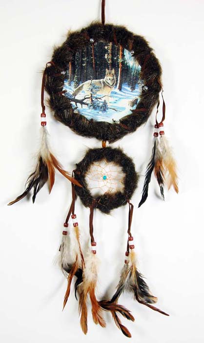 Dream Catcher Brown Wolf In Snowy Forest 6.5 Inch