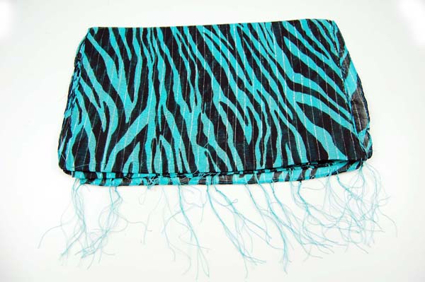 Stole Zebra Print Lurex Turquoise 152x31cm
