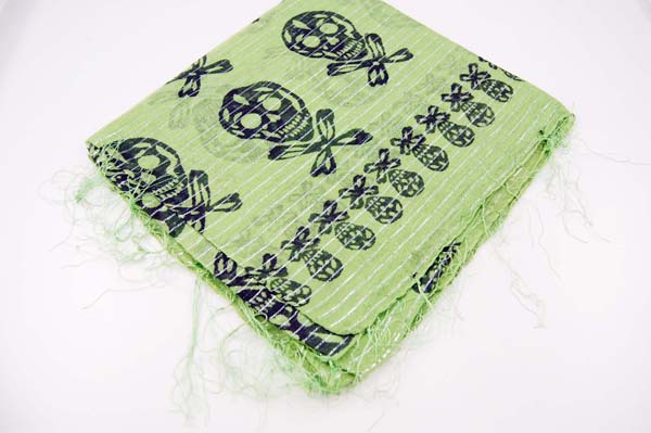 Scarf Skull And Bone Lurex Green 90x90cm