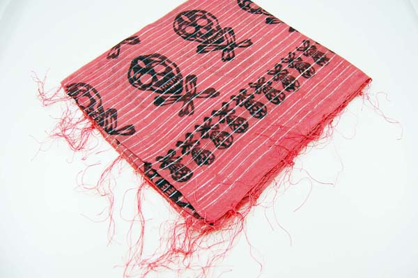 Scarf Skull And Bone Lurex Red 90x90cm