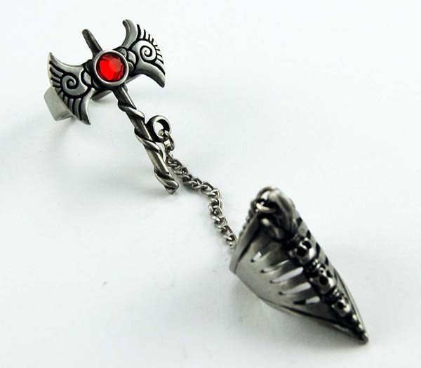 Ring Pewter Long Nail Axe With Stone