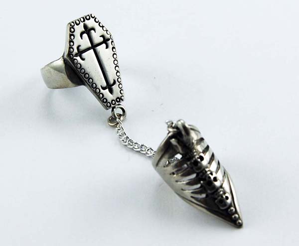 Ring Pewter Long Nail Coffin With Cross