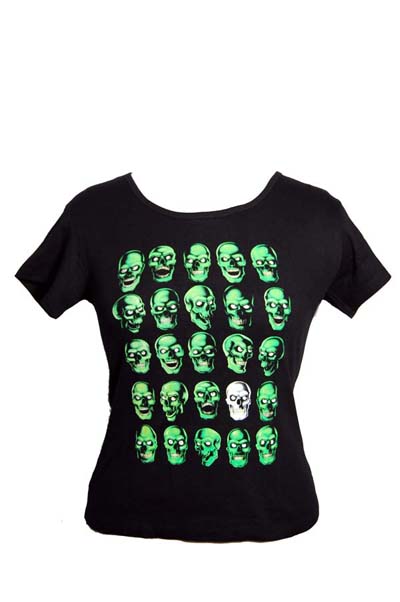 T-Shirt Ladies XX Large Green Skulls