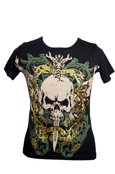 T-Shirt Medium Foil Skull With Dagger
