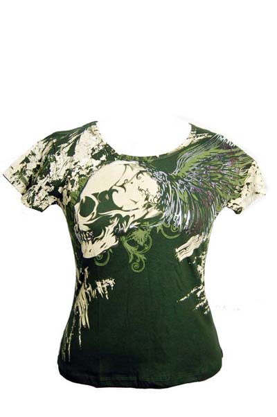 T-Shirt Lady XX Large Skull Painted Green