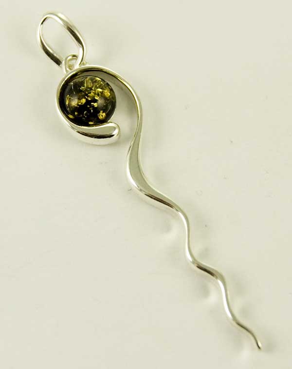 Amber Pendant Stone Wavy  925 Sterling Silver