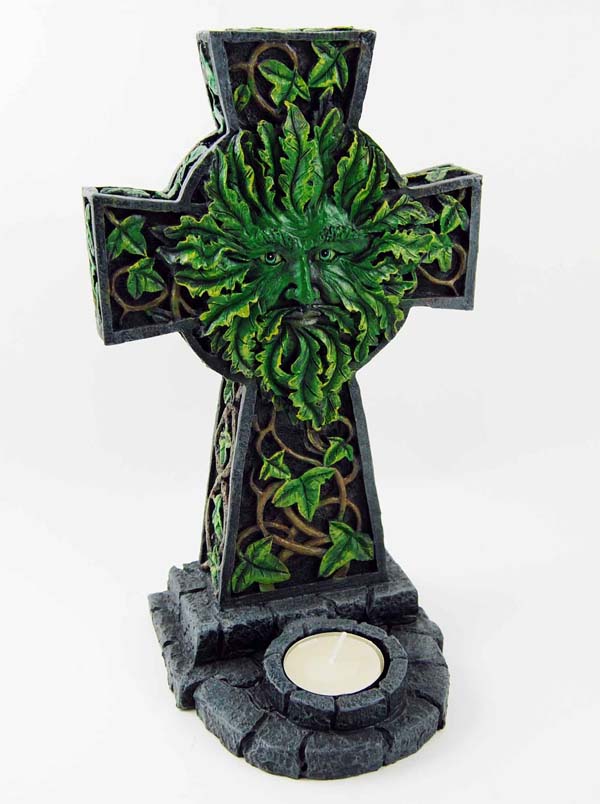 Candle Holder T-Light Cross Green Man