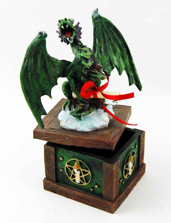 Dragon Green Sitting On Wishing Box