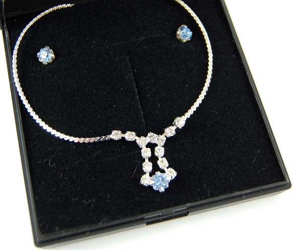 Necklace And Earring Set Blue Studs And Clear Fancy St*MORE INFO