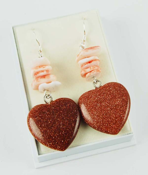 Earring Silver Heart Sun Stone
