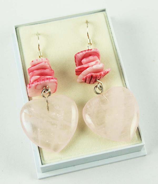 Earring Silver Heart Rose Quartz