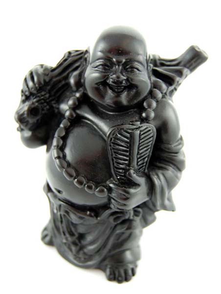 Buddha Standing Holding Bag And Fan Resin