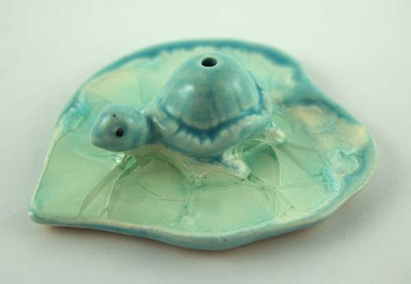 Incense Holder Tortoise On Leaf Light Blue