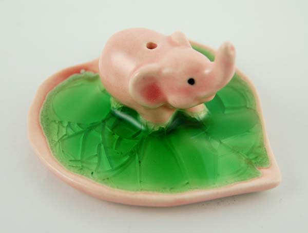 Incense Holder Elephant On Leaf  Pink