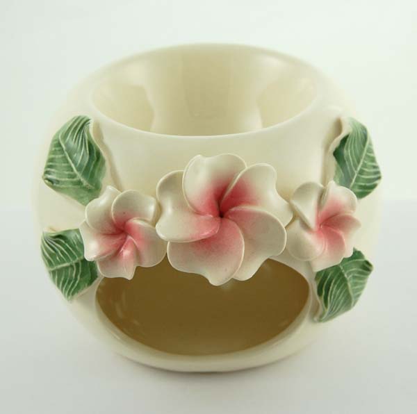Oil Burner Oval White With Flowers