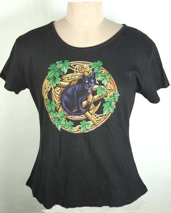 T-Shirt Ladies Xxl Cat In Pentagram Design By Lisa Parker