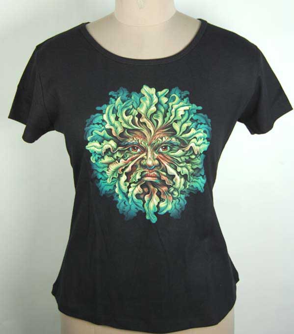T-Shirt Ladies Xxl Green Man Design By Lisa Parker