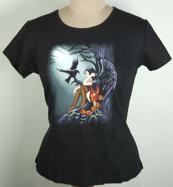 T-Shirt Ladies Xxl Lady With Raven Design By Lisa Parker