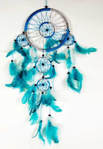 Dream Catcher Nylon Blue And Silver 3 Circles And Two Mini Circl