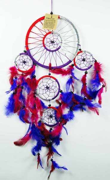 Dream Catcher Nylon Red Purple And Silver Colour 3 Circles And T