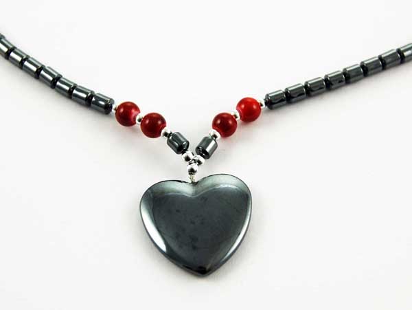 Necklace Heart Hematite 18 Inch With 3cm Pendant