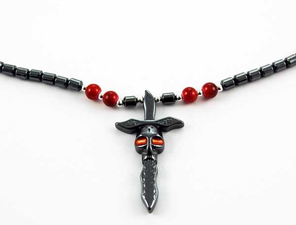 Necklace Skull With Sword Hematite
