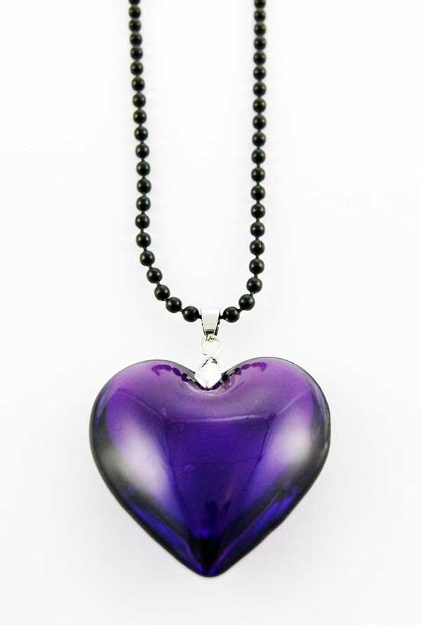 Necklace Heart Dark Purple Glass