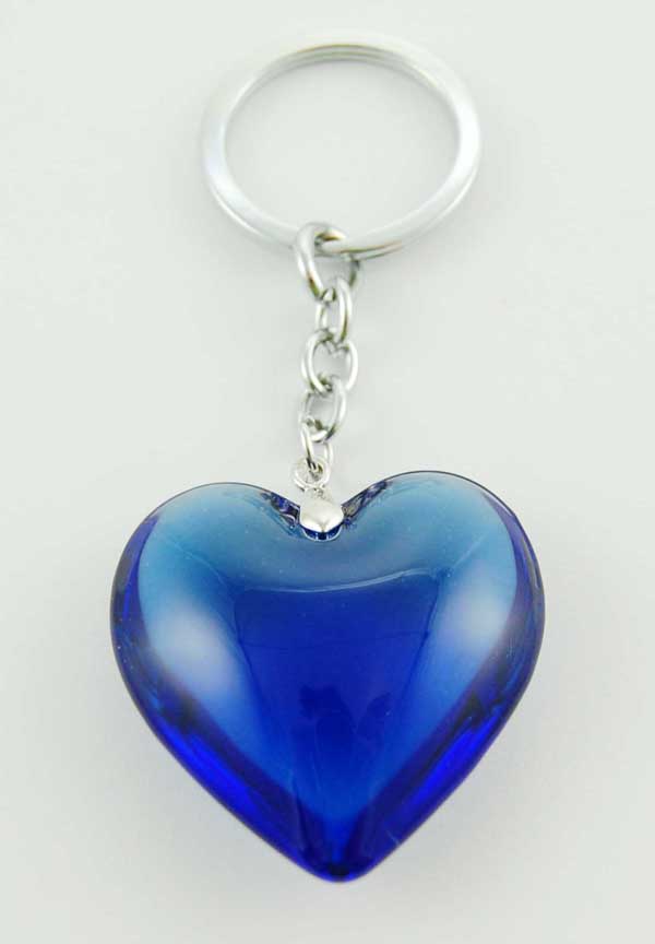 Keyring Heart Blue Glass