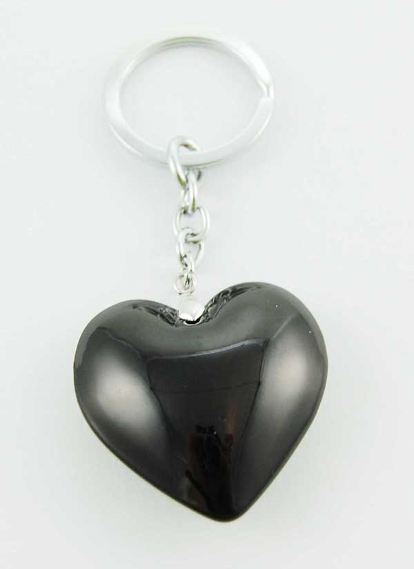 Keyring Heart Black Glass