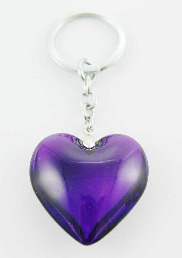 Keyring Heart Dark Purple Glass