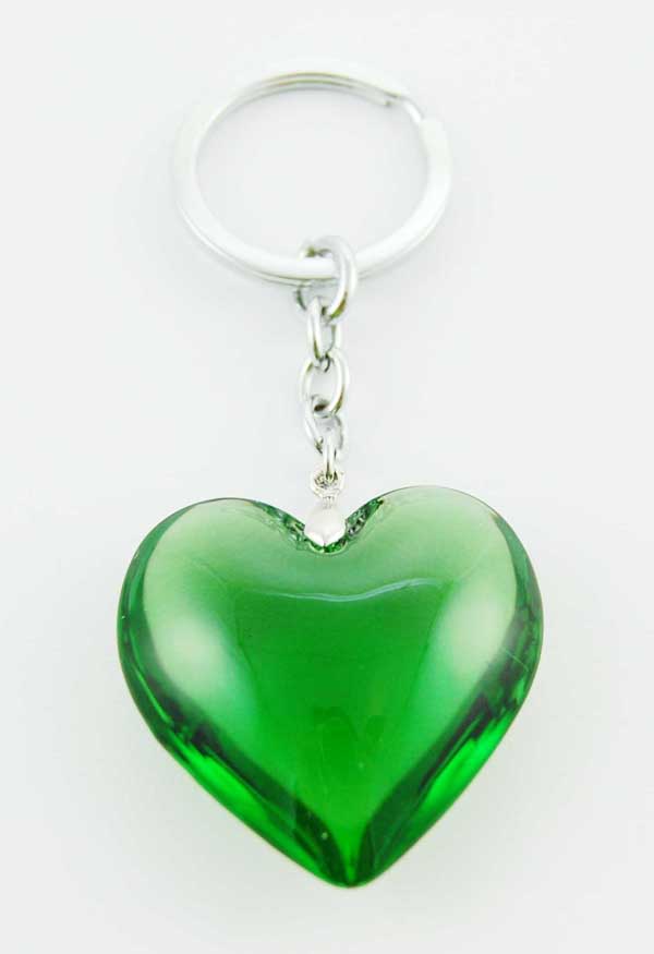 Keyring Heart Green Glass