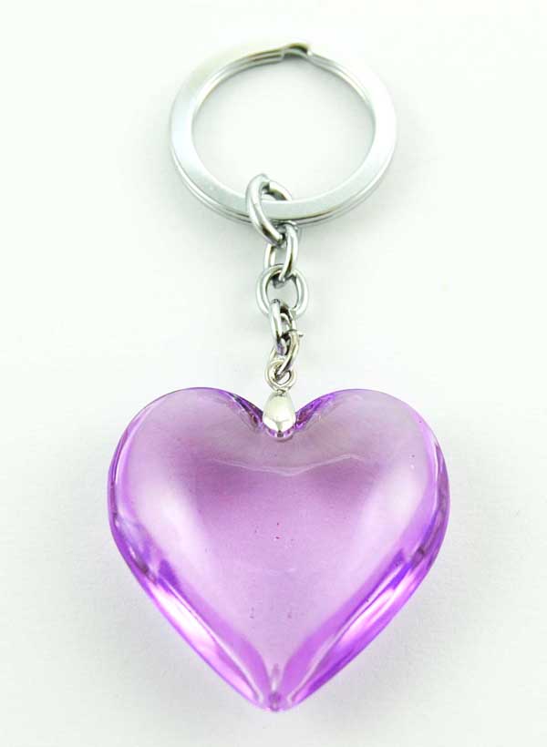 Keyring Heart Lt Purple Glass