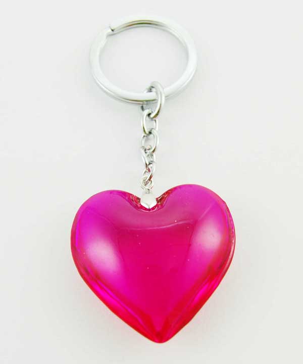 Keyring Heart Pink Glass